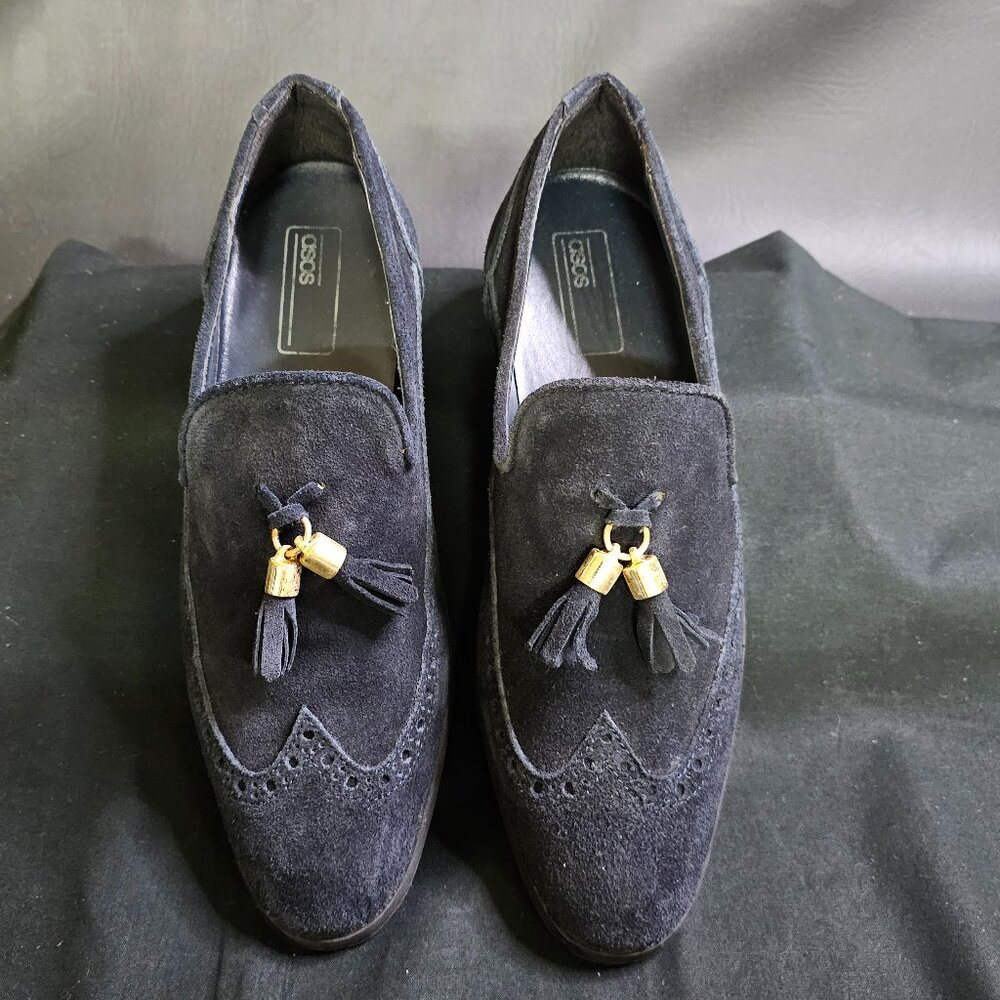 ASOS Mens Suede Wingtip tassled Loafers sz 6.5 DEEP NAVY